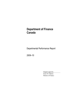 Department of Finance Canada Departmental Performance Report