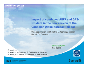 Impact of combined AIRS and GPS-  Canadian global forecast model