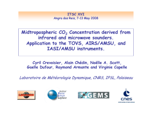 Midtropospheric CO Concentration derived from infrared and microwave sounders.