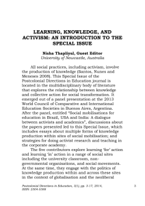 LEARNING, KNOWLEDGE, AND ACTIVISM: AN INTRODUCTION TO THE SPECIAL ISSUE