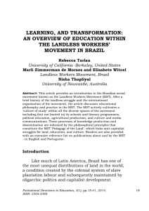 LEARNING, AND TRANSFORMATION: AN OVERVIEW OF EDUCATION WITHIN THE LANDLESS WORKERS’