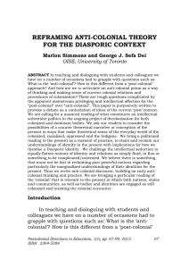 REFRAMING ANTI-COLONIAL THEORY FOR THE DIASPORIC CONTEXT OISE, University of Toronto