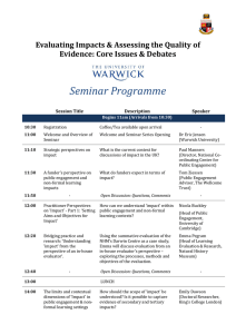Seminar Programme Evaluating Impacts &amp; Assessing the Quality of