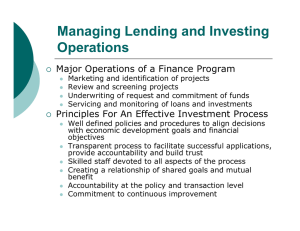 Managing Lending and Investing Operations Major Operations of a Finance Program