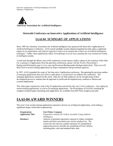 IAAI-04  SUMMARY OF APPLICATIONS American Association for Artificial Intelligence