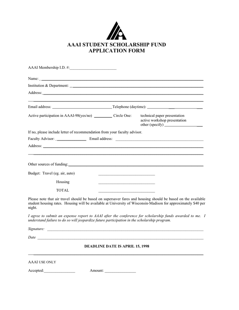 AAAI STUDENT SCHOLARSHIP FUND APPLICATION FORM