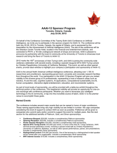AAAI-12 Sponsor Program Toronto, Ontario, Canada July 22-26, 2012
