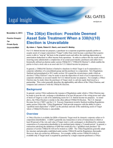 The 336(e) Election: Possible Deemed Asset Sale Treatment When a 338(h)(10)