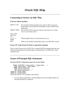 Oracle SQL Help Connecting to Oracle via SQL*Plus From an Athena machine: