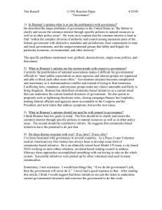 Tim Russell 11.941 Reaction Paper 4/23/05 “Governance”