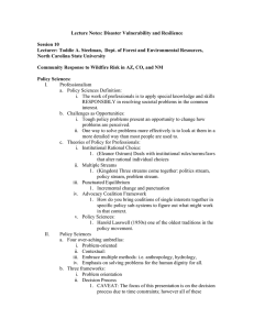 Lecture Notes: Disaster Vulnerability and Resilience Session 10