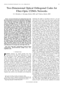 Two-Dimensional Optical Orthogonal Codes for Fiber-Optic CDMA Networks , Member, IEEE