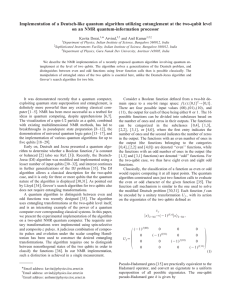 Implementation of a Deutsch-like quantum algorithm utilizing entanglement at the... on an NMR quantum-information processor