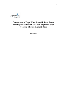 Comparison of Cape Wind Scientific Data Tower