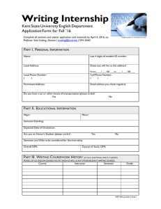 Writing Internship Kent State University English Department Application Form for Fall ’16 P