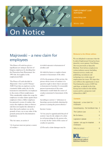 On Notice Majrowski – a new claim for employees EMPLOYMENT LAW