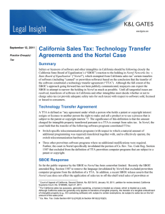 California Sales Tax: Technology Transfer Agreements and the Nortel Case Summary