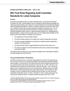 SEC Final Rules Regarding Audit Committee Standards for Listed Companies