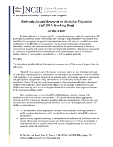 Rationale for and Research on Inclusive Education Fall 2011- Working Draft