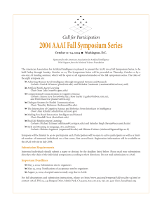 2004 AAAI Fall Symposium Series Call for Participation 21‒24, 2004 October