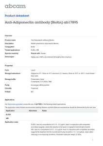 Anti-Adiponectin antibody (Biotin) ab17895 Product datasheet Overview Product name