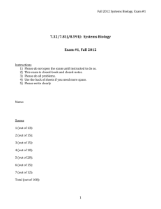   7.32/7.81J/8.591J:  Systems Biology  Exam #1, Fall 2012 