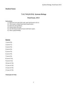 Student Name:  7.32/7.81J/8.591J:  Systems Biology Final Exam, 2013