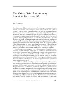 The Virtual State: Transforming American Government? Jane E. Fountain