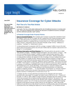 Insurance Coverage for Cyber Attacks Part Two of a Two-Part Article