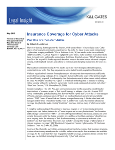 Insurance Coverage for Cyber Attacks Part One of a Two-Part Article