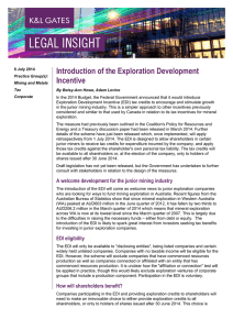 Introduction of the Exploration Development Incentive