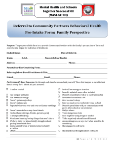 Referral to Community Partners Behavioral Health Pre-Intake Form:  Family Perspective