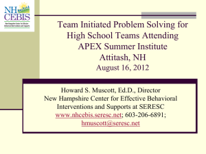 Team Initiated Problem Solving for High School Teams Attending APEX Summer Institute
