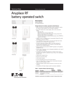 Anyplace RF battery operated switch Technical Data Description
