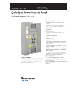 Quik-Spec Power Module Panel All-in-one elevator disconnect Technical Data 1146 Effective July 2014