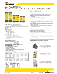 Low-Peak CUBEFuse Finger-Safe, Dual-Element, Time-Delay Class CF Fuse, 1-100A, 600Vac/300Vdc