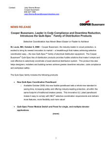 NEWS RELEASE  Cooper Bussmann, Leader in Code Compliance and Downtime Reduction,