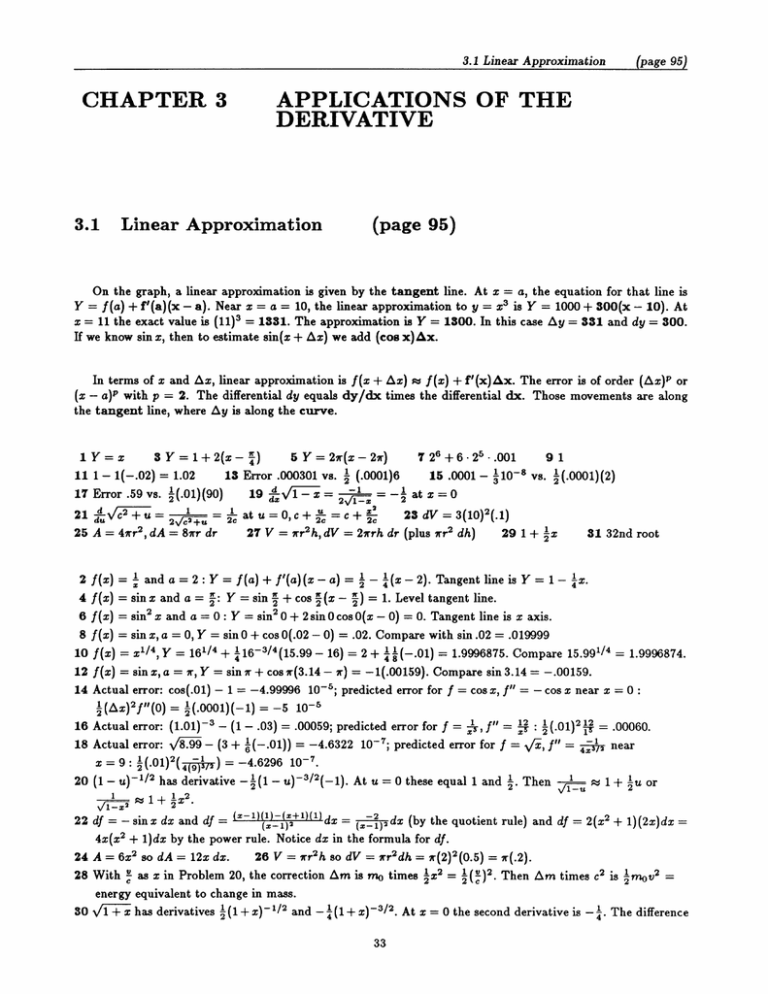 Chapter Applications Of The Derivative