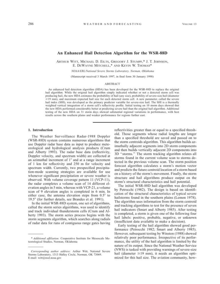 An Enhanced Hail Detection Algorithm for the WSR-88D 286 A W