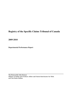 Registry of the Specific Claims Tribunal of Canada 2009-2010 Departmental Performance Report