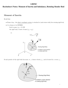 2.003SC Recitation 6 Notes: Moment of Inertia and Imbalance, Rotating Slender... of Inertia Moment