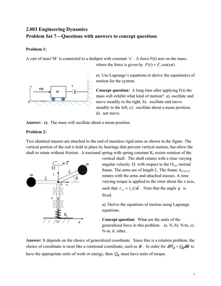 2 003 Engineering Dynamics Problem Set 7 Questions With Answers To Concept Questions