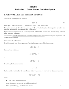 2.003SC Recitation 11 Notes: Double Pendulum System and EIGENVECTORS EIGENVALUES