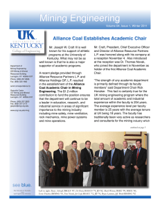 Mining Engineering Alliance Coal Establishes Academic Chair