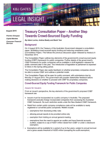 Treasury Consultation Paper – Another Step Towards Crowd-Sourced Equity Funding Background