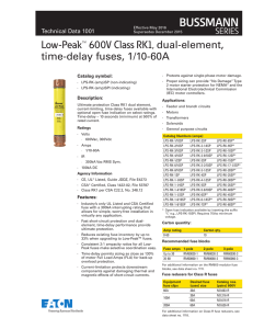 Low-Peak™ 600V Class RK1, dual-element, time-delay fuses, 1/10-60A