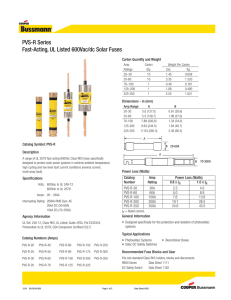 PVS-R Series Fast-Acting, UL Listed 600Vac/dc Solar Fuses Carton Quantity and Weight