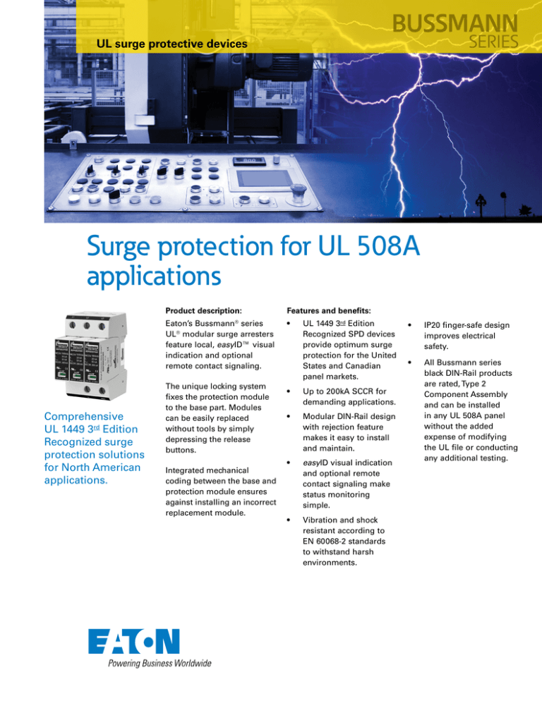 Surge protection for UL 508A applications BUSSMANN SERIES