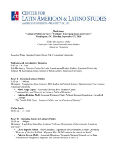 Workshop: “Latina/o Politics in the 21 Century:  Emerging Issues and Voices”
