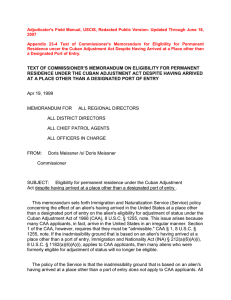 Adjudicator's Field Manual, USCIS, Redacted Public Version- Updated Through June... 2007  Appendix  23-4  Text  of  Commissioner's ...